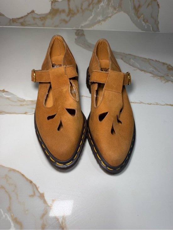 Dr. Martens Shoes - Women’s Vintage Tan Suede Mary Jane T-Strap Flats